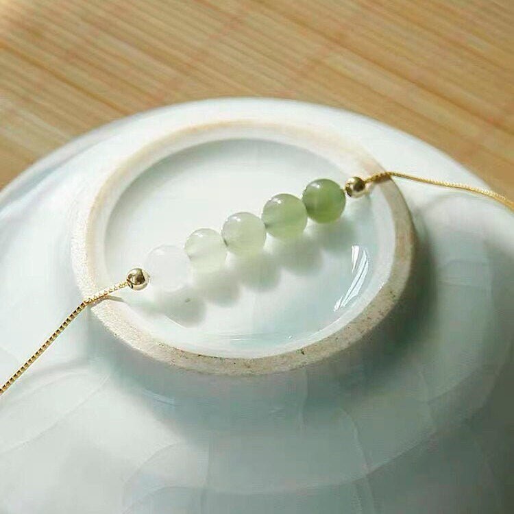 Genuine Hetian Jade Necklace, Gradient Jade Beads Pendant, Dainty Jade Necklace, Green Nephrite Necklace, Jade Beaded Necklace, Beads Row