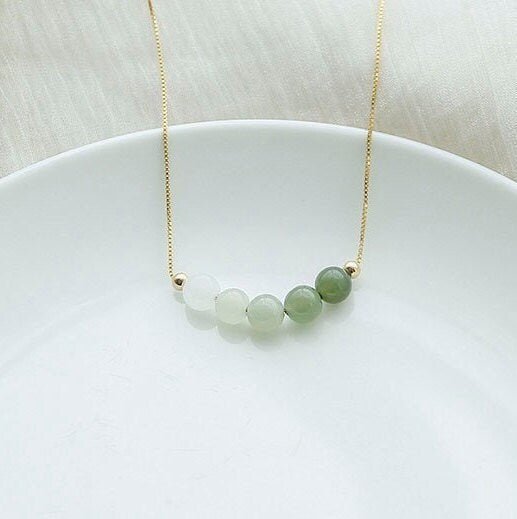 Genuine Hetian Jade Necklace, Gradient Jade Beads Pendant, Dainty Jade Necklace, Green Nephrite Necklace, Jade Beaded Necklace, Beads Row