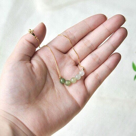 Genuine Hetian Jade Necklace, Gradient Jade Beads Pendant, Dainty Jade Necklace, Green Nephrite Necklace, Jade Beaded Necklace, Beads Row