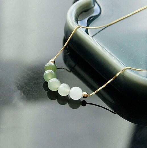 Genuine Hetian Jade Necklace, Gradient Jade Beads Pendant, Dainty Jade Necklace, Green Nephrite Necklace, Jade Beaded Necklace, Beads Row