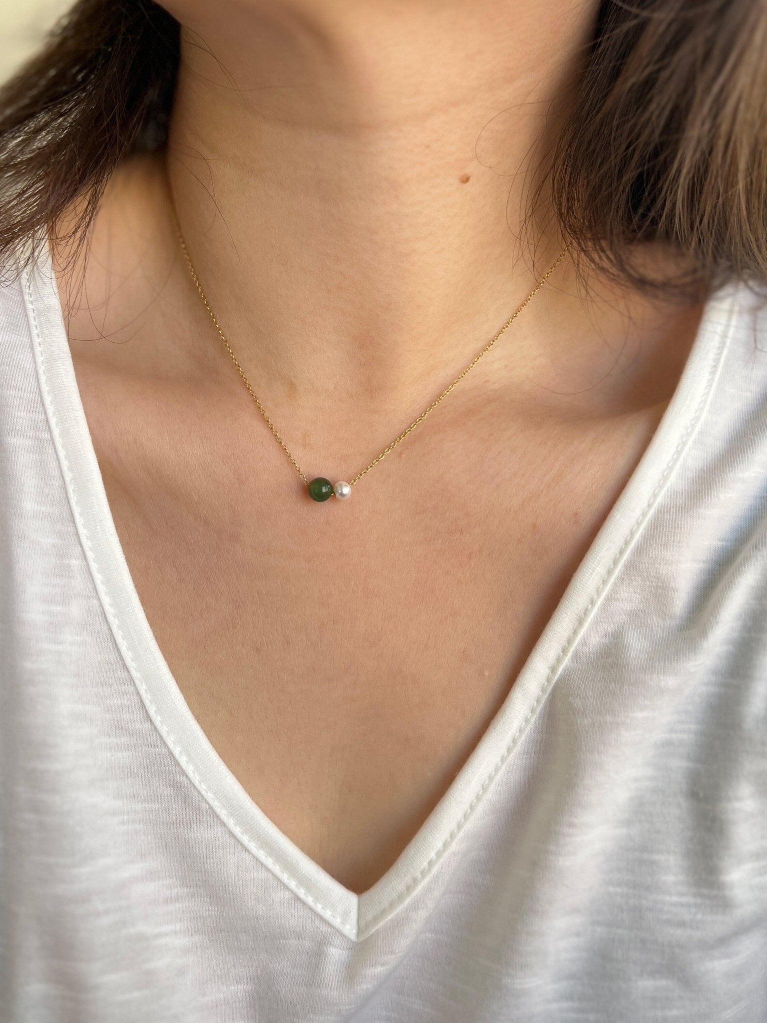 Natural Jade Necklace, Dainty Jade Necklace, Jade Pearl Necklace, Very Tiny Jade Necklace, Dainty Chain Necklace, Gold Filled Pearl Necklace