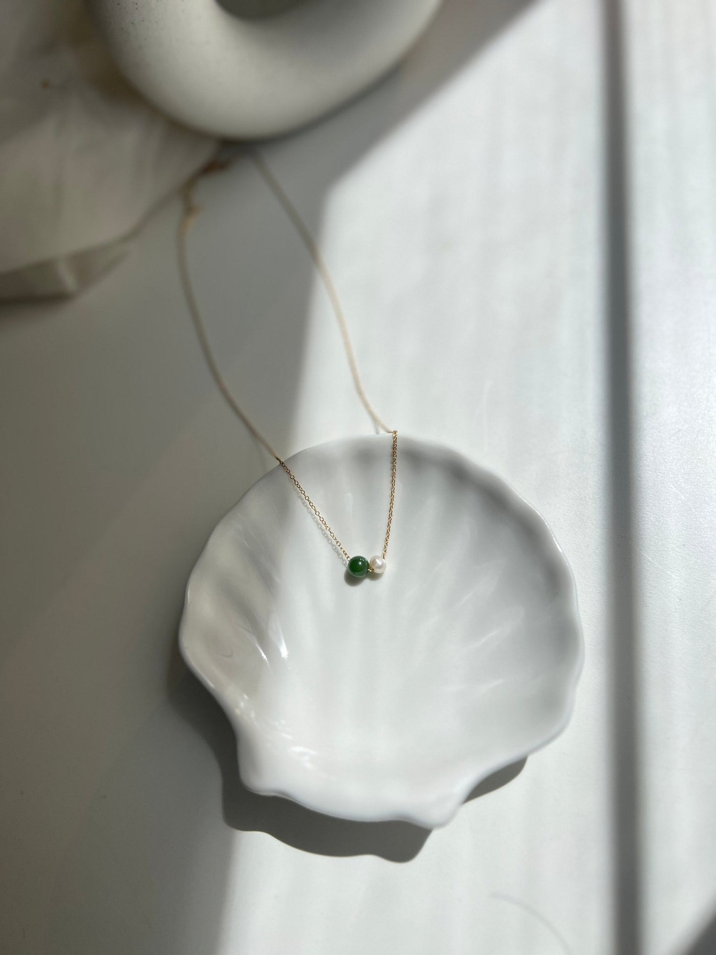 Natural Jade Necklace, Dainty Jade Necklace, Jade Pearl Necklace, Very Tiny Jade Necklace, Dainty Chain Necklace, Gold Filled Pearl Necklace