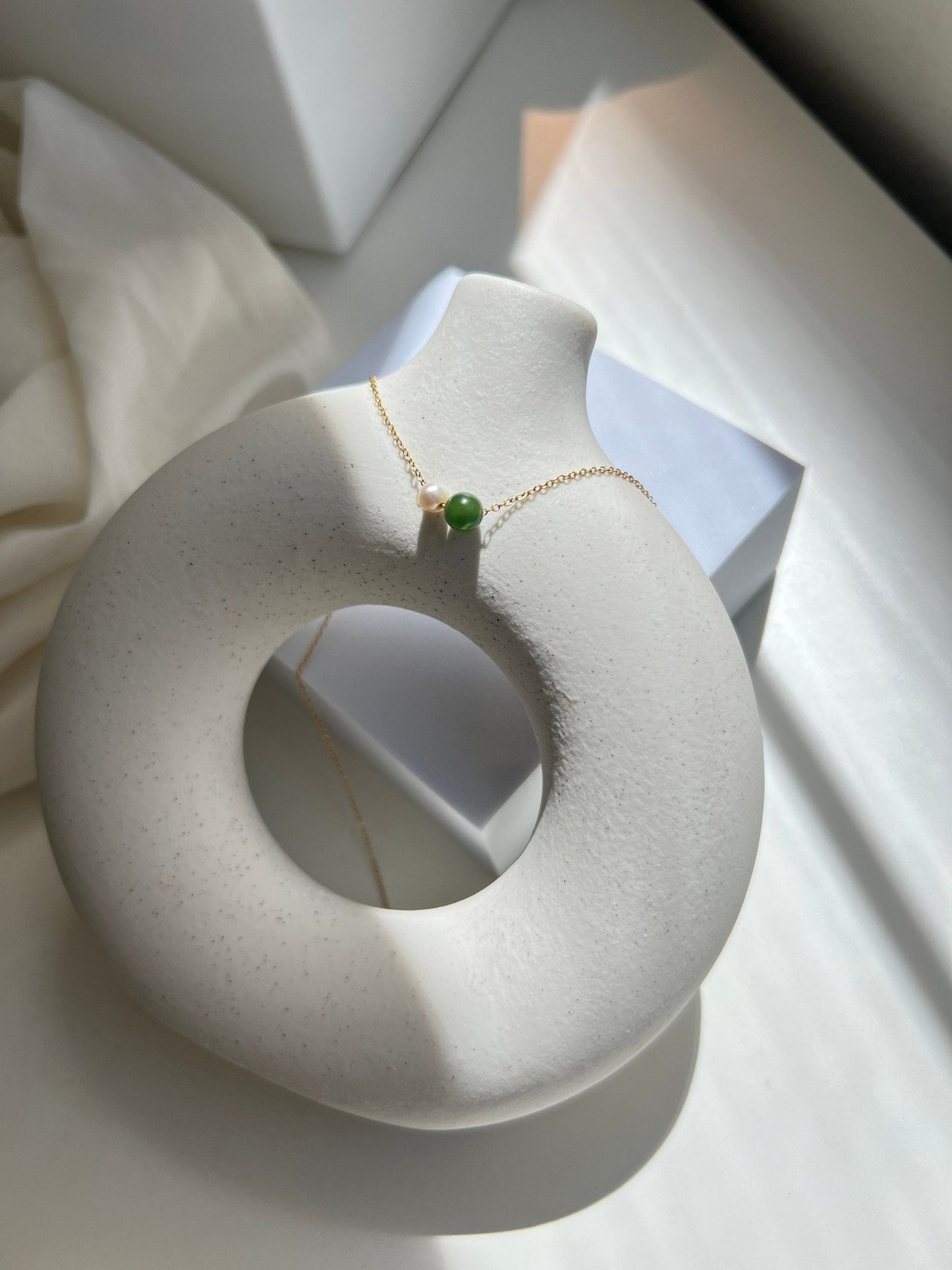 Natural Jade Necklace, Dainty Jade Necklace, Jade Pearl Necklace, Very Tiny Jade Necklace, Dainty Chain Necklace, Gold Filled Pearl Necklace