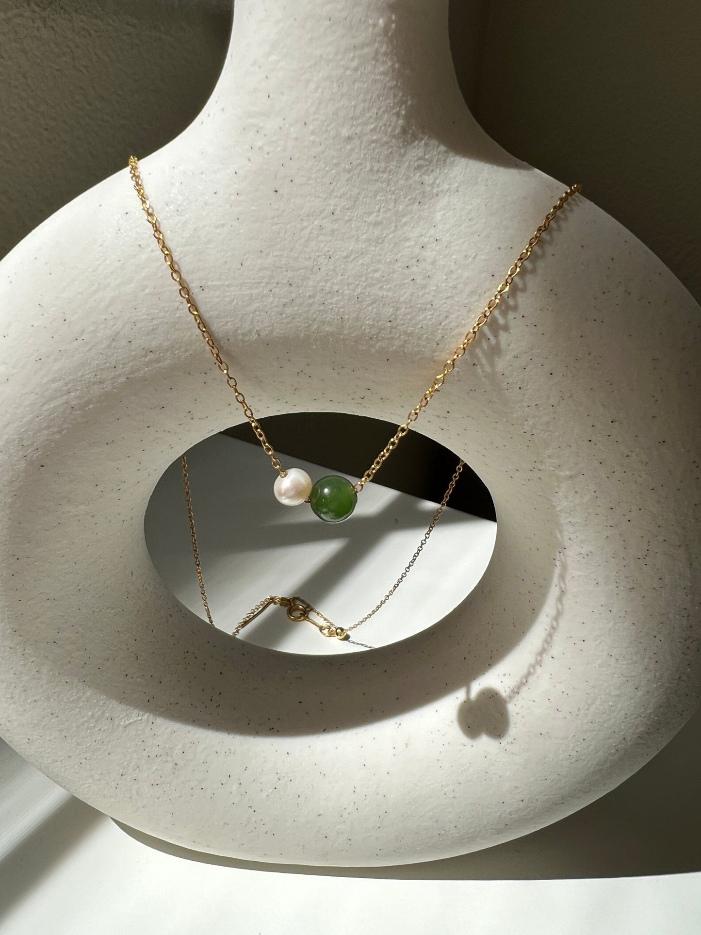Natural Jade Necklace, Dainty Jade Necklace, Jade Pearl Necklace, Very Tiny Jade Necklace, Dainty Chain Necklace, Gold Filled Pearl Necklace