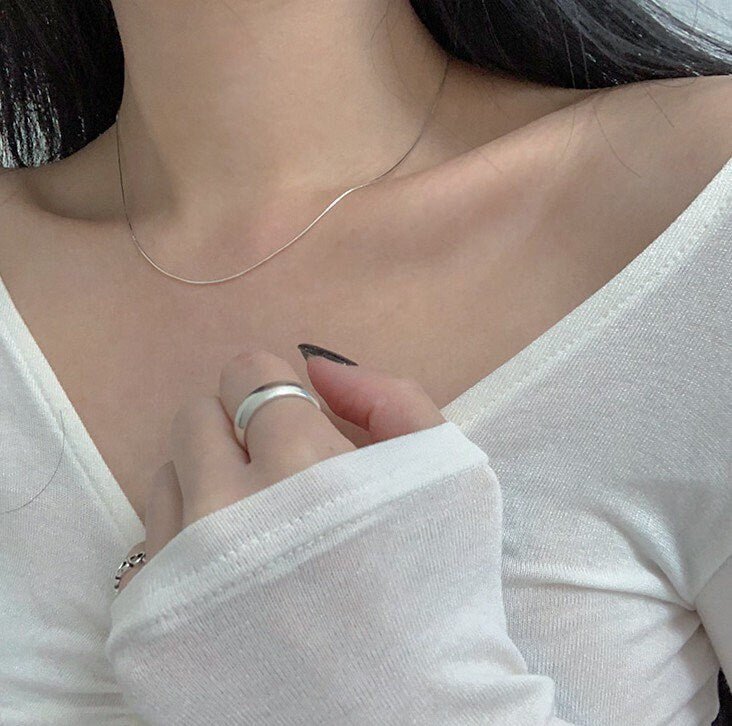 Minimalist Snake Chain Choker Necklace, Dainty Thin Chevron Necklace, 925 Silver Choker, Simple Titanium Steel, 18K Gold Plated