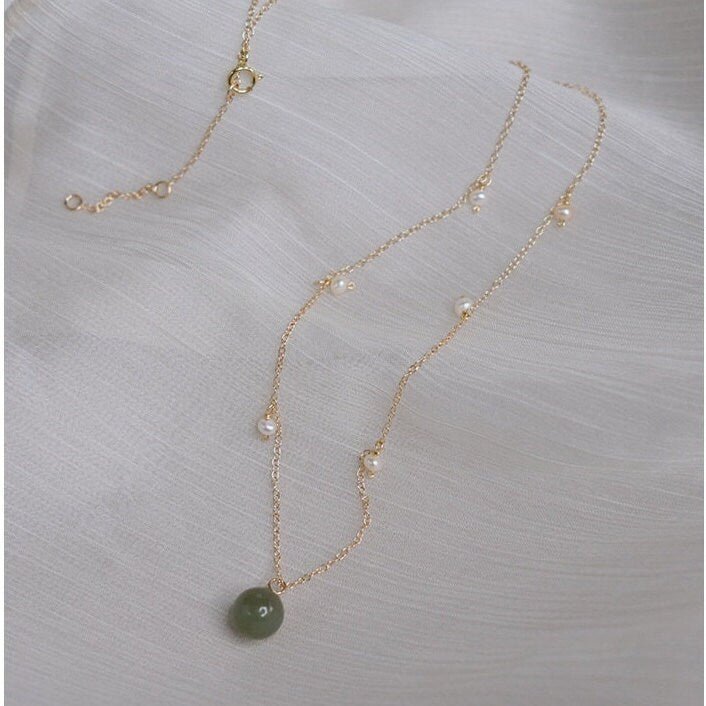 Natural Jade Pendant Necklace, Hetian Jade Choker, Light Green Jade with Pearl, Jade Pearl Necklace, Dainty Jade Necklace, Lucky Jade Gift, Multi stone necklace