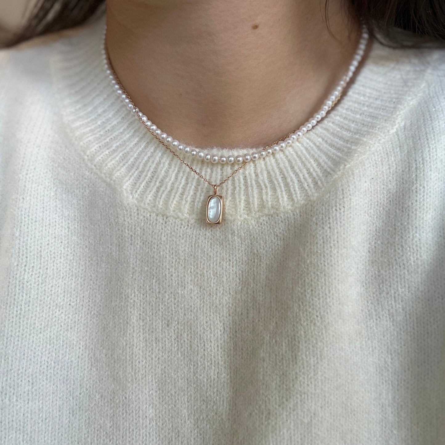 Tiny Pearl Necklace, Beaded Pearls Necklace, Dainty Pearl Necklace, Natural Shell Pendant Silver Necklace, Layered Necklace, Pearl Gift Set