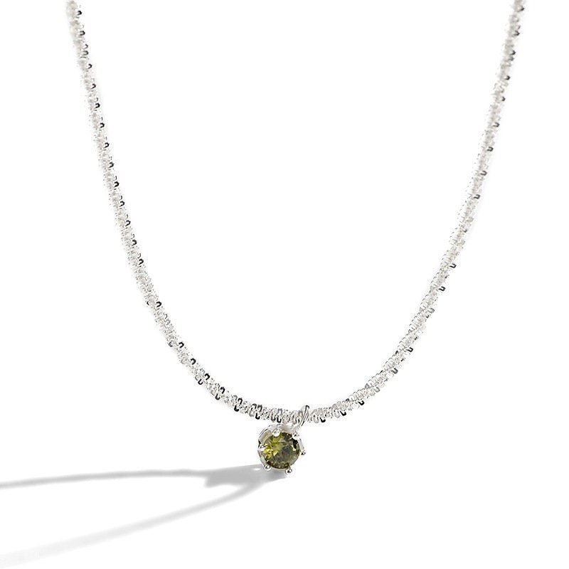 Dainty Peridot Necklace, Tiny Birthstone Necklace, August Birthstone Necklace, Peridot Pendant Necklace, S925 Sparkle Silver Necklace