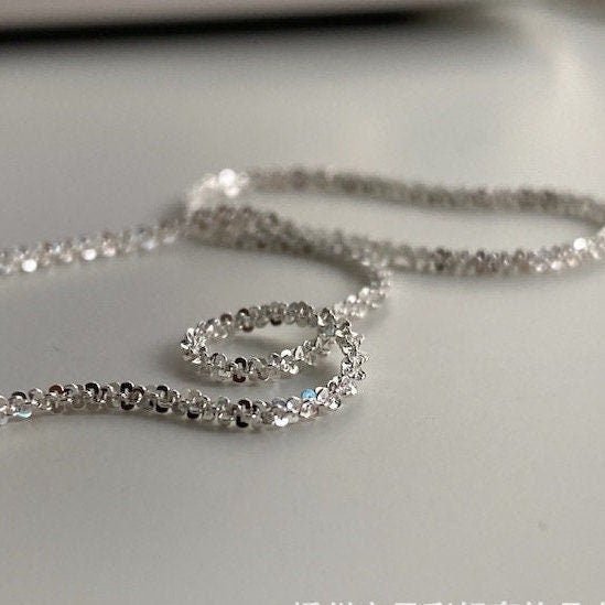 Sparkle Silver Necklace, S925 Sterling Silver Necklace, Dainty Necklace, Simple Chain Necklace, Layered Necklace, Glitter Minimal Necklace