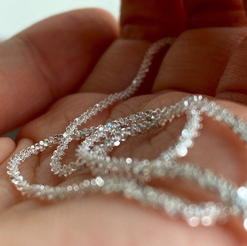 Sparkle Silver Necklace, S925 Sterling Silver Necklace, Dainty Necklace, Simple Chain Necklace, Layered Necklace, Glitter Minimal Necklace