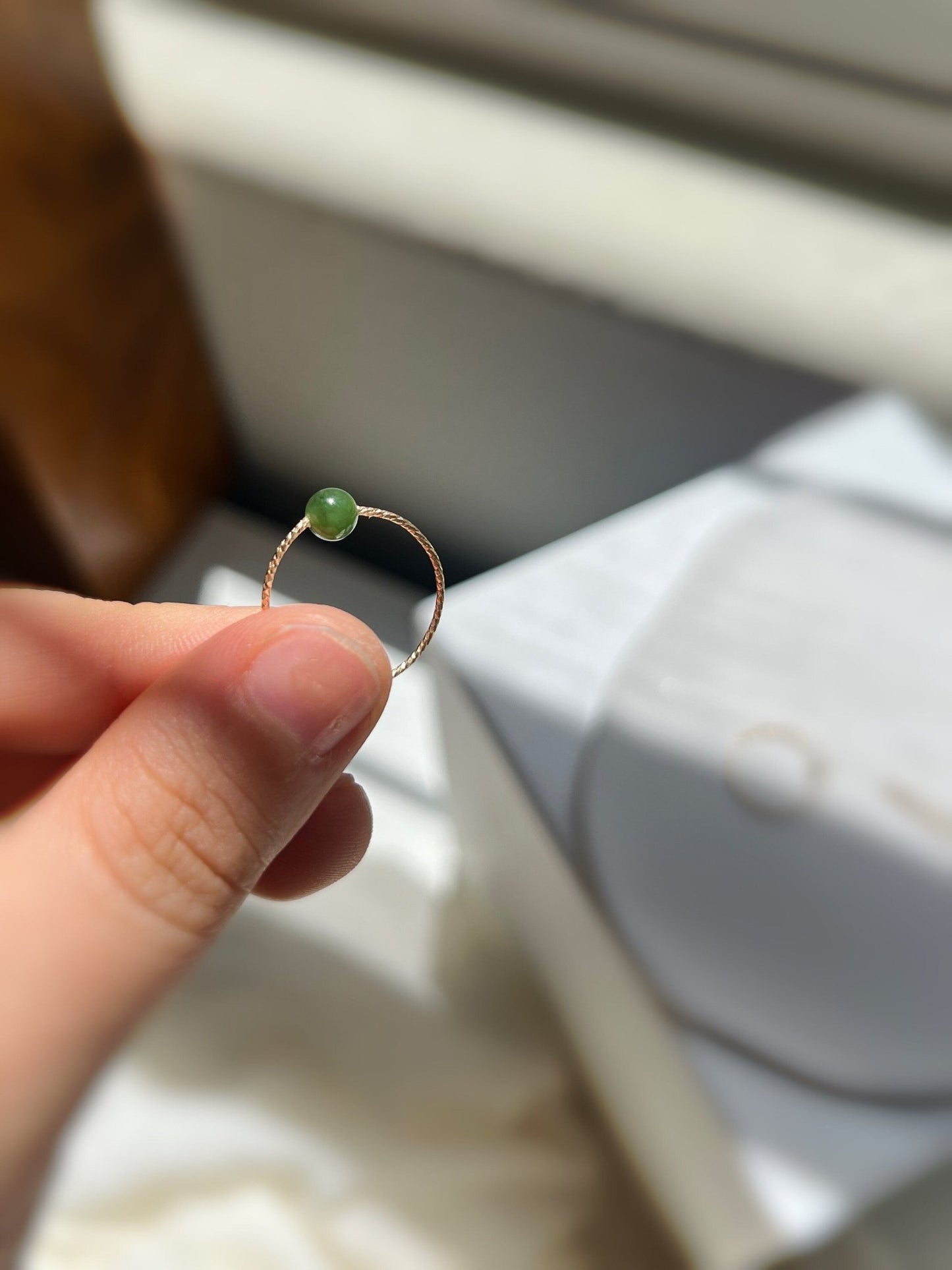 Jade Chain Ring, Freshwater Pearl Ring, Tiny Pearl Ring, Mini Jade Ring, Tiny Jade Wire Ring, Gold Filled Chain Ring, Dainty Stackable Ring
