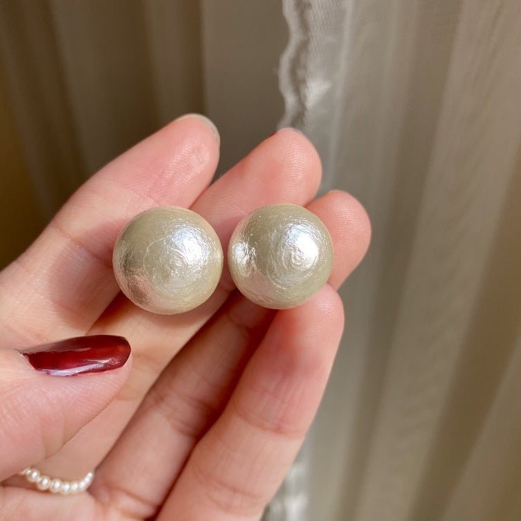 Extra Large Pearl Stud Earring, Round Cotton Pearl Studs, Luster Textured Pearl Earrings, Bridal Pearl Post Earrings, Bridesmaids Pearl, Bridal Party Gift