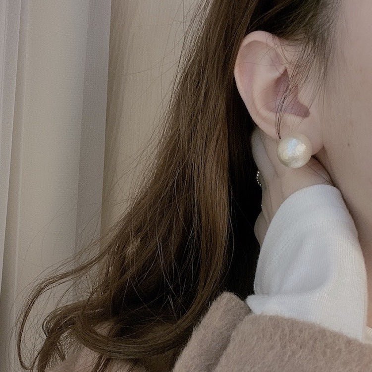 Extra Large Pearl Stud Earring, Round Cotton Pearl Studs, Luster Textured Pearl Earrings, Bridal Pearl Post Earrings, Bridesmaids Pearl, Bridal Party Gift