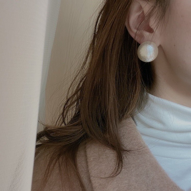 Extra Large Pearl Stud Earring, Round Cotton Pearl Studs, Luster Textured Pearl Earrings, Bridal Pearl Post Earrings, Bridesmaids Pearl, Bridal Party Gift