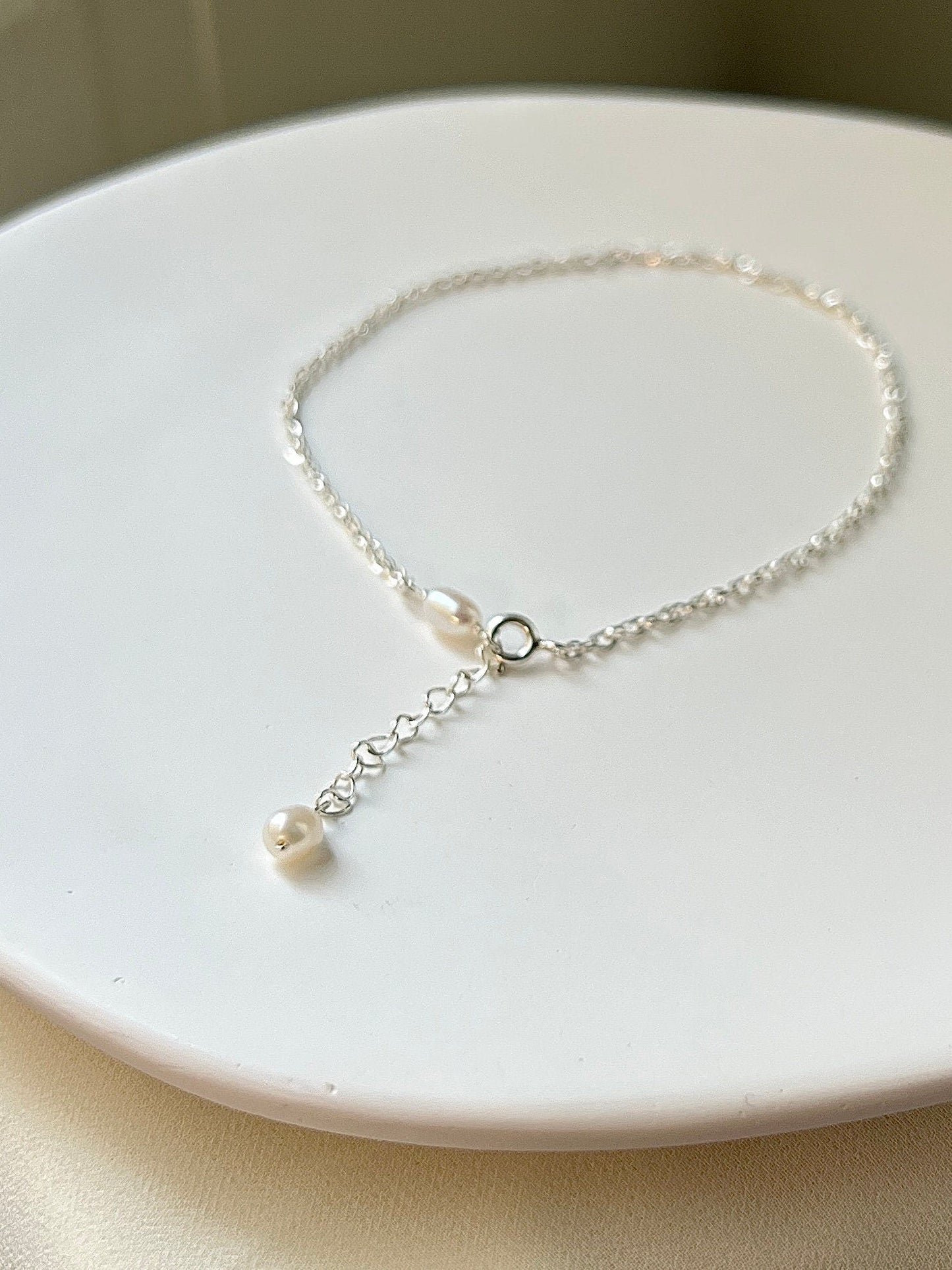 Natural Pearl Silver Anklet, Freshwater Pearl Ankle, Dangle Pearl Anklet, Simple Dainty Chain Anklets, Wedding Anklet, S925 Silver Anklet