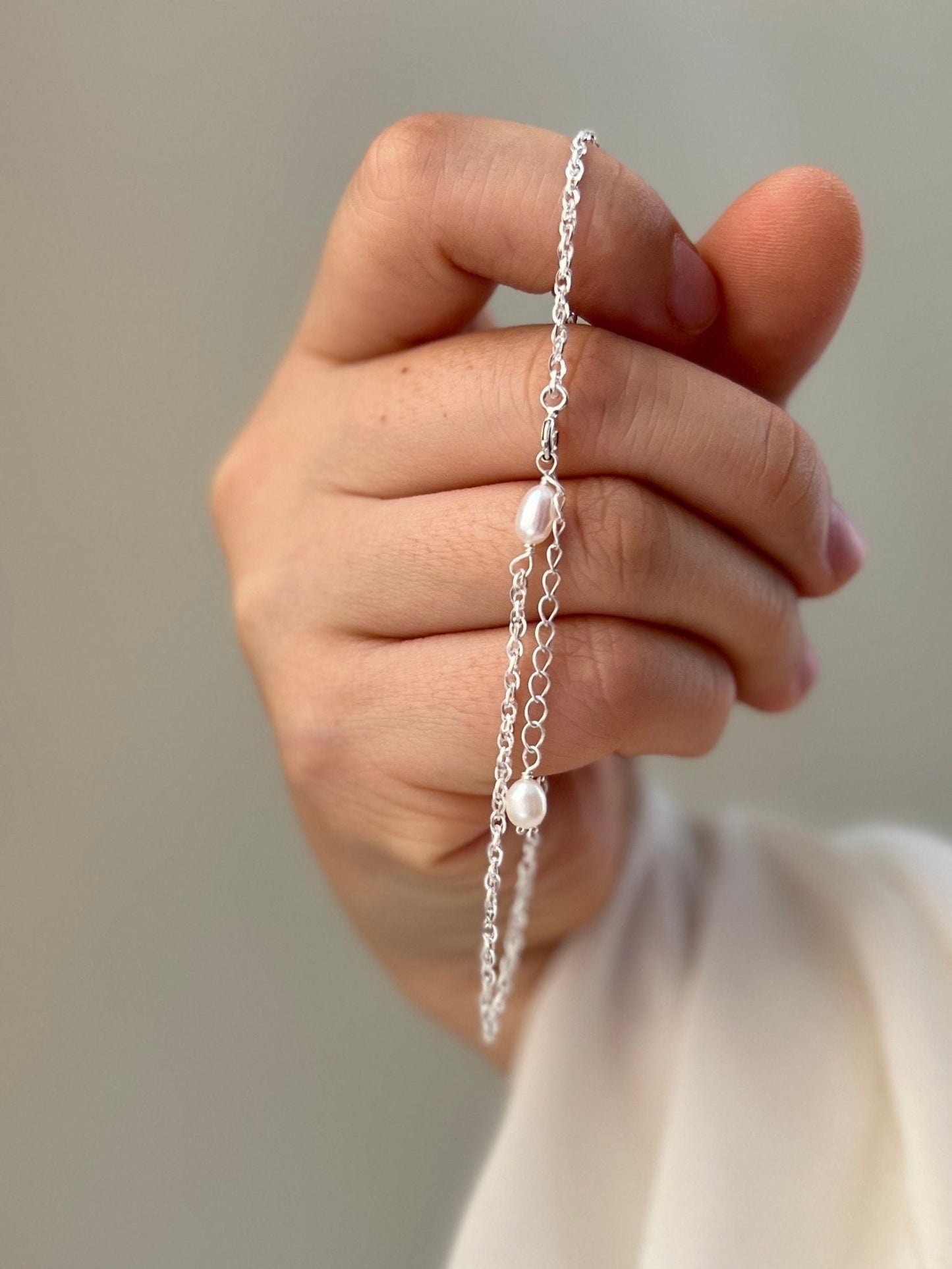 Natural Pearl Silver Anklet, Freshwater Pearl Ankle, Dangle Pearl Anklet, Simple Dainty Chain Anklets, Wedding Anklet, S925 Silver Anklet