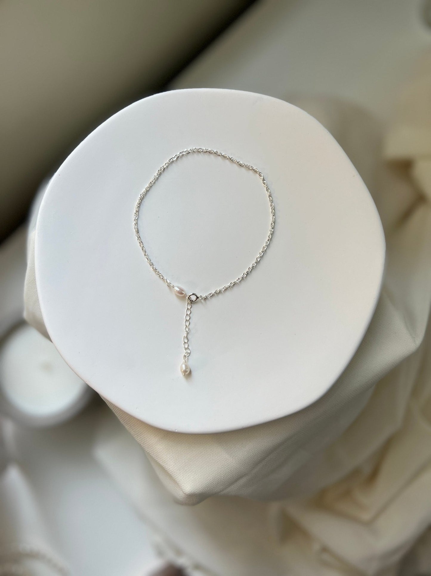 Natural Pearl Silver Anklet, Freshwater Pearl Ankle, Dangle Pearl Anklet, Simple Dainty Chain Anklets, Wedding Anklet, S925 Silver Anklet