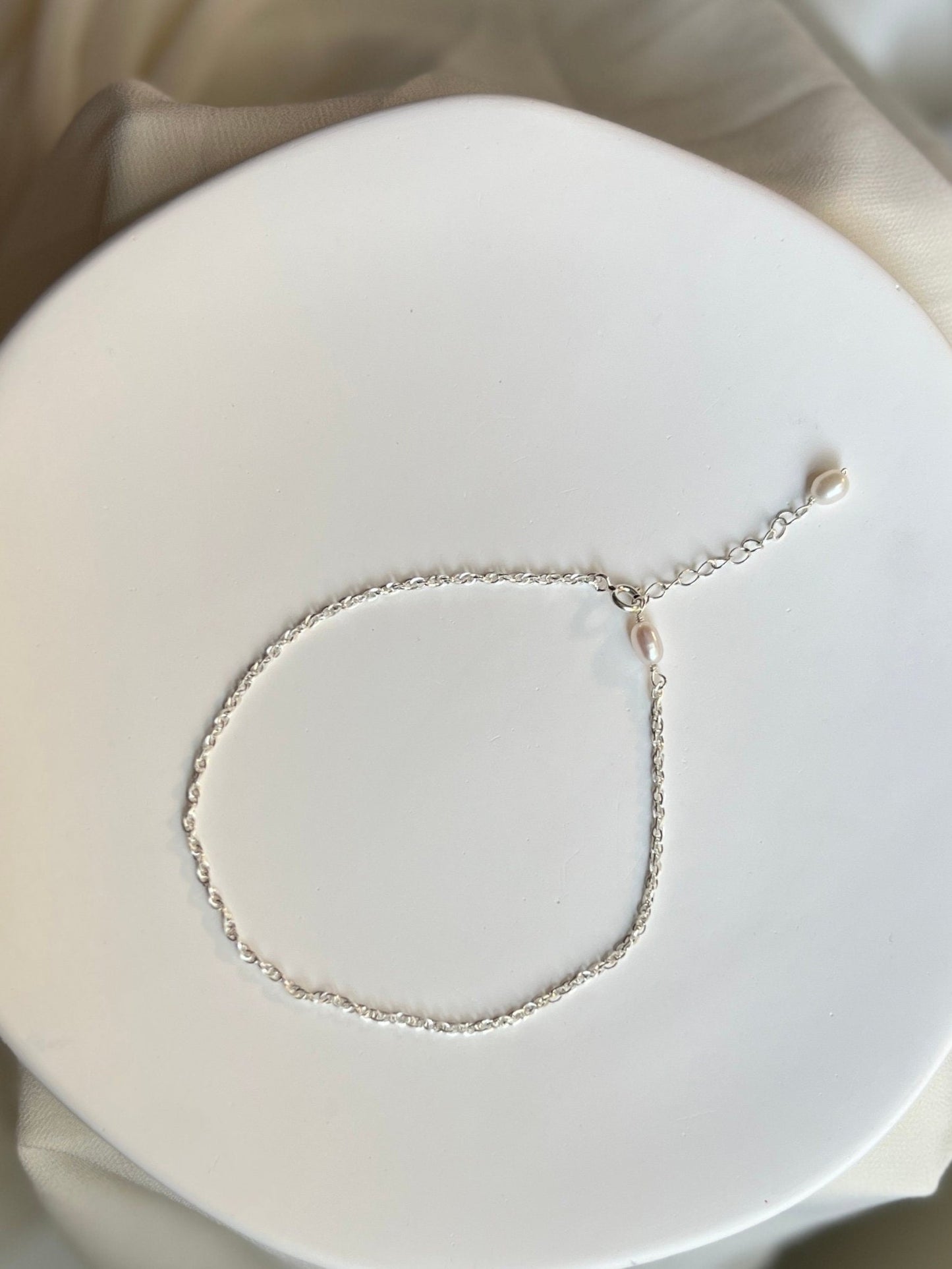 Natural Pearl Silver Anklet, Freshwater Pearl Ankle, Dangle Pearl Anklet, Simple Dainty Chain Anklets, Wedding Anklet, S925 Silver Anklet