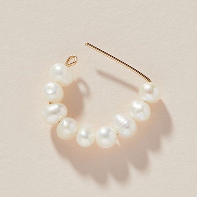 Mini Size Freshwater Pearl Beaded Hoop Earrings, Modern Classic Small Pearl Hood Earrings
