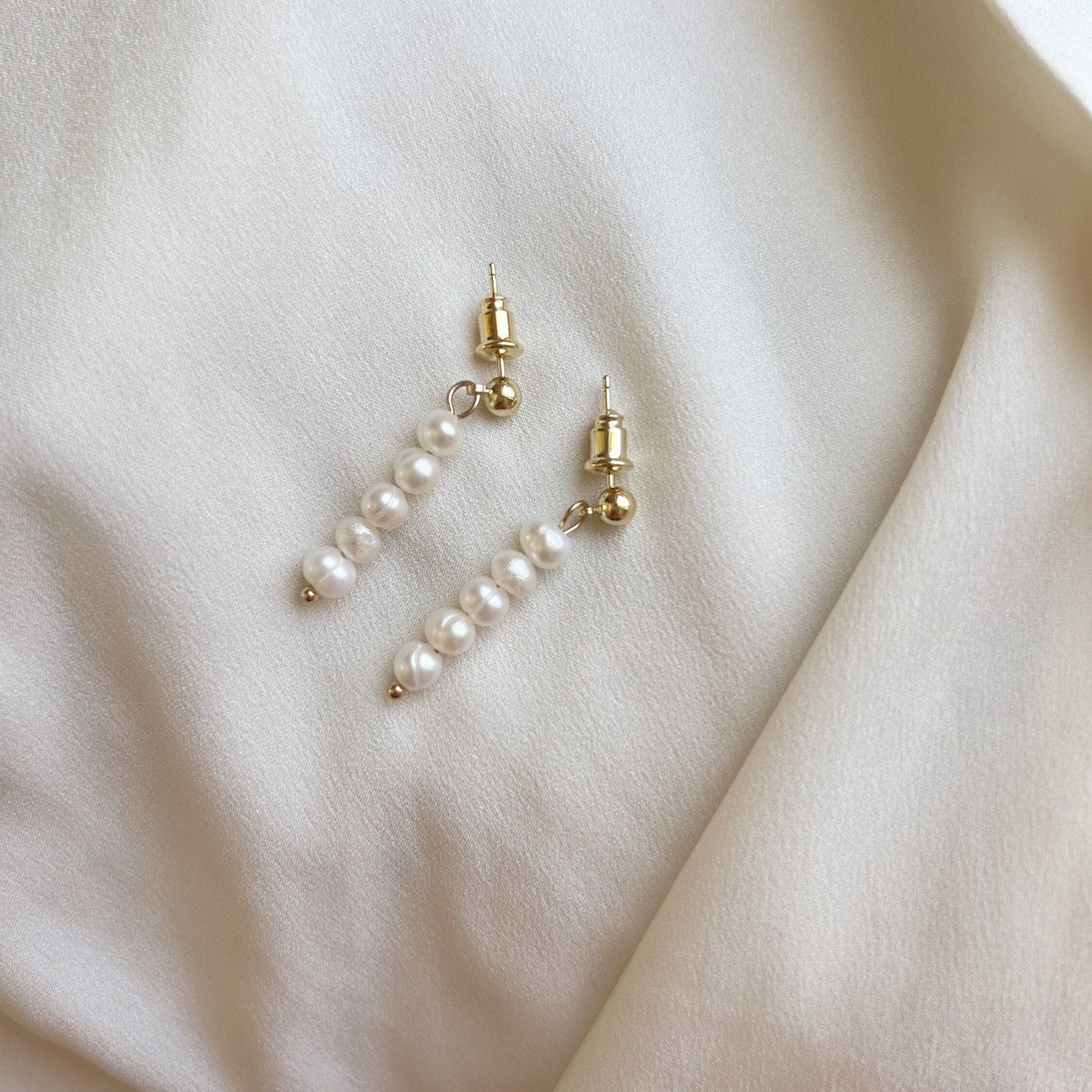 Natural Freshwater Pearl Drop Earrings, Gold Circle Beaded Long Dangle Earrings, Boho Pearls Drop Earrings