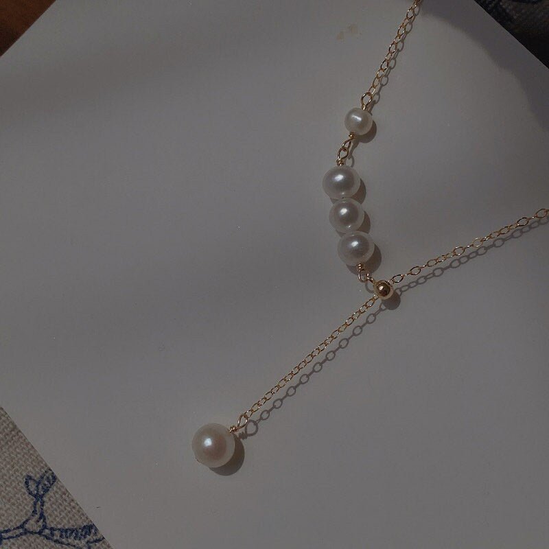 Freshwater Pearl Necklace, Gold Filled Necklace, Natural PearlNecklace, Pearl Y Necklace, Bridal Bridesmaids Necklace, Wedding Pearl Lariat