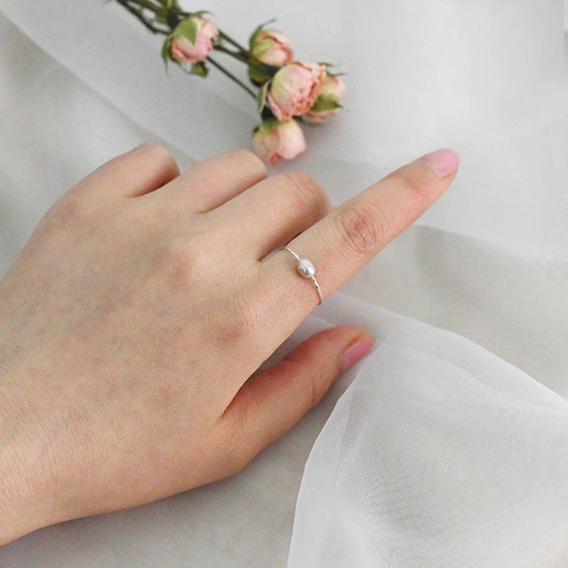Freshwater Pearl Ring, Rice Pearl Ring, S925 Silver Shinning Ring, Single Pearl Ring, Stackable Ring, Purple Pearl Ring, Pink Pearl Ring