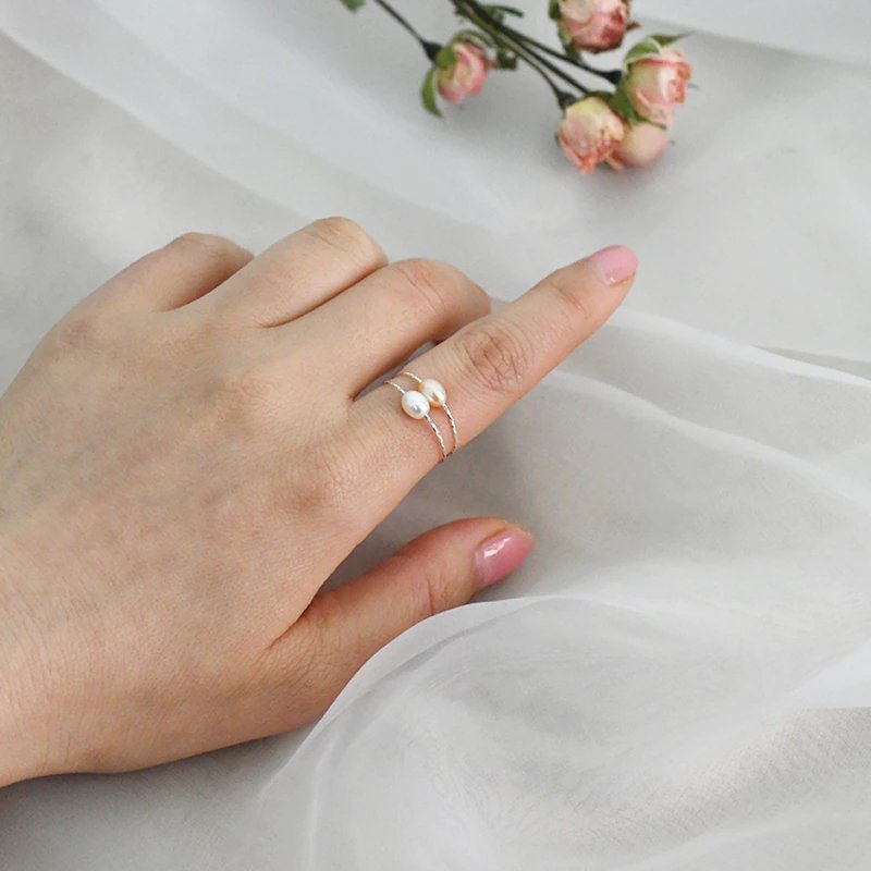 Freshwater Pearl Ring, Rice Pearl Ring, S925 Silver Shinning Ring, Single Pearl Ring, Stackable Ring, Purple Pearl Ring, Pink Pearl Ring