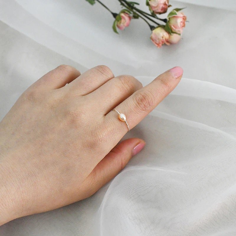 Freshwater Pearl Ring, Rice Pearl Ring, S925 Silver Shinning Ring, Single Pearl Ring, Stackable Ring, Purple Pearl Ring, Pink Pearl Ring