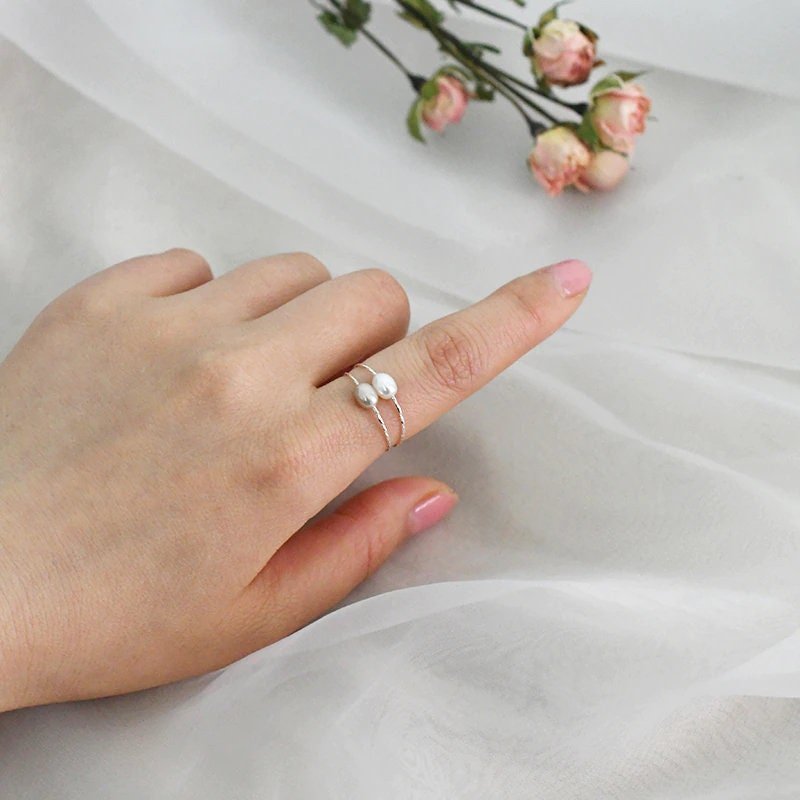 Freshwater Pearl Ring, Rice Pearl Ring, S925 Silver Shinning Ring, Single Pearl Ring, Stackable Ring, Purple Pearl Ring, Pink Pearl Ring