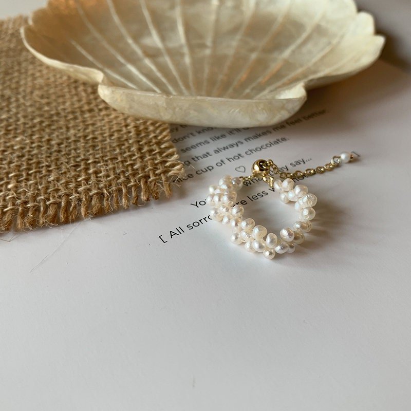Stackable Pearl Ring Set, Natural Freshwater Pearls Chain Ring, Irregular Cluster Pearls Ring, Tassel Pearl Midi Ring