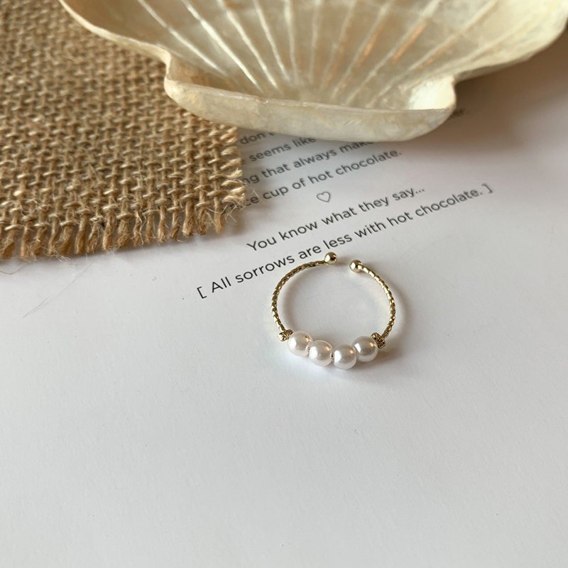 Stackable Pearl Ring Set, Natural Freshwater Pearls Chain Ring, Irregular Cluster Pearls Ring, Tassel Pearl Midi Ring