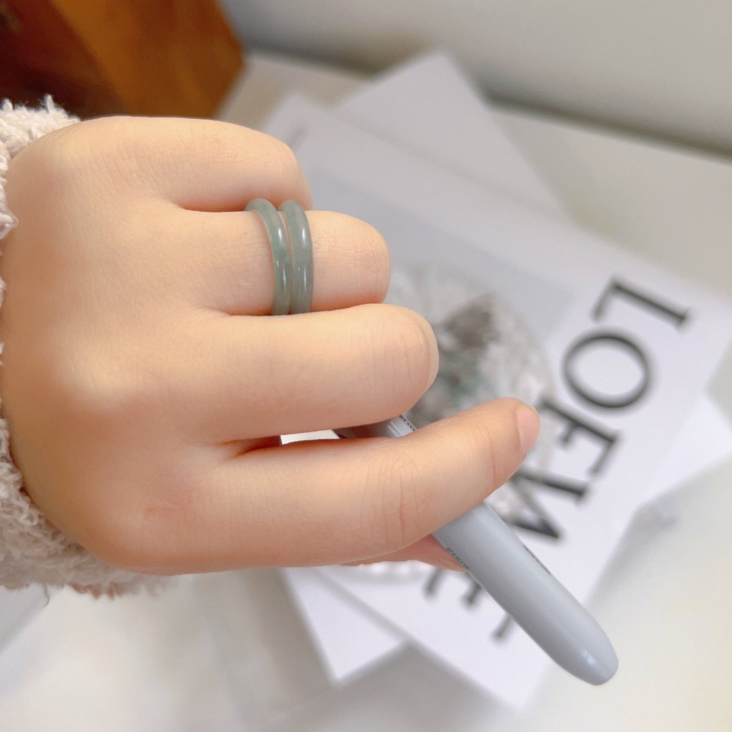 Genuine Burmese Jadeite Ring, Light Blue Jade Ring, 2mm 3mm Thin Jadeite Band, Myanmar Jadeite Ring, Burma Jade Ring, Textured Icy Jadeite