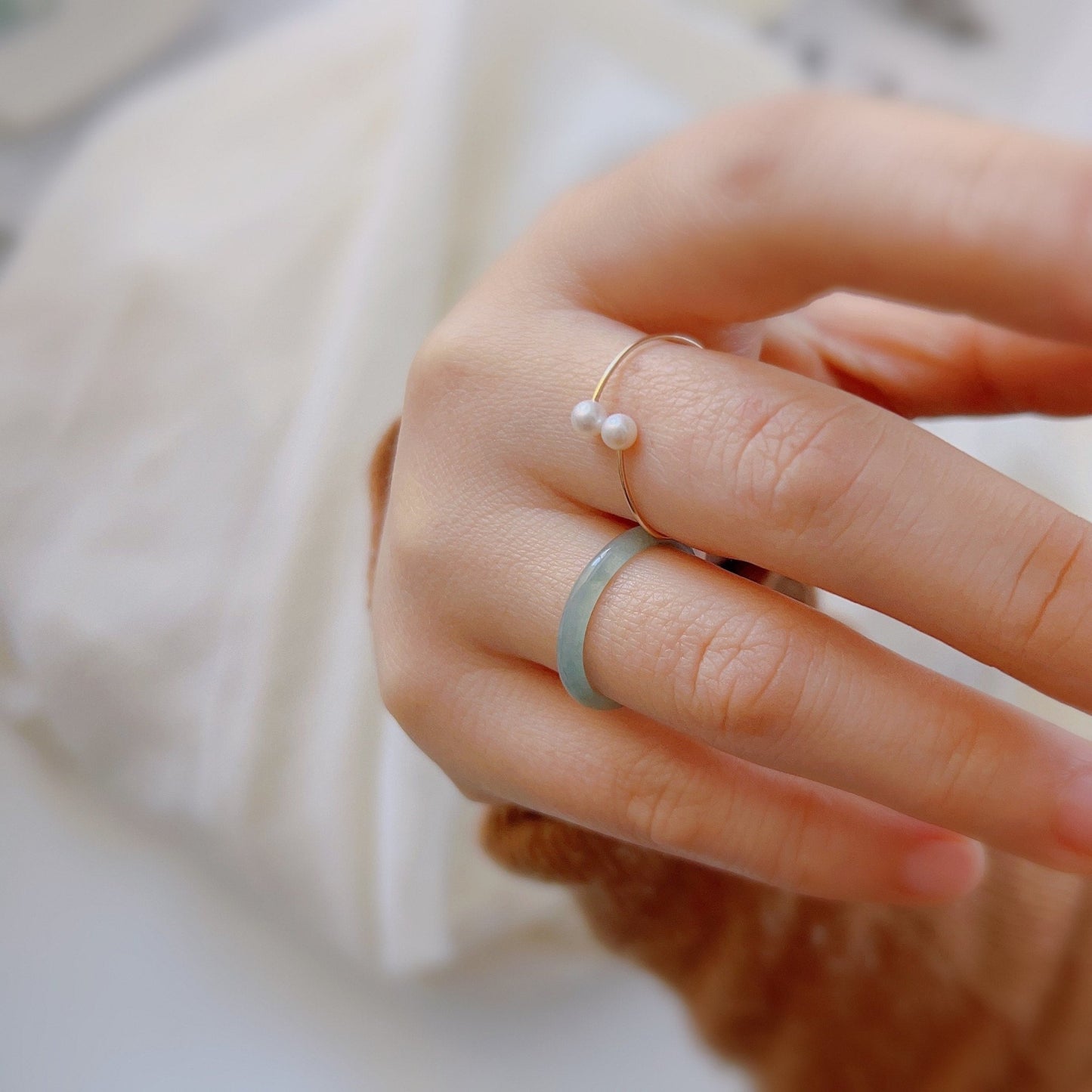 Genuine Burmese Jadeite Ring, Light Blue Jade Ring, 2mm 3mm Thin Jadeite Band, Myanmar Jadeite Ring, Burma Jade Ring, Textured Icy Jadeite