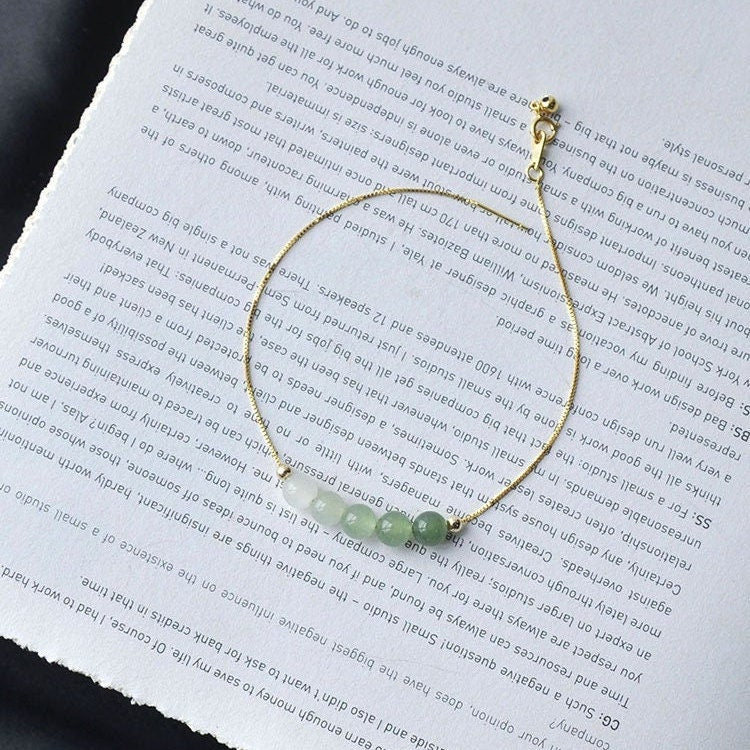 Genuine Hetian Jade Bracelet, Gradient Jade Beads Bracelet, Dainty Jade Bracelet, Green Nephrite Bracelet, Jade Row Bracelet, Gradient Green