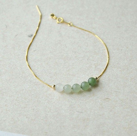Genuine Hetian Jade Bracelet, Gradient Jade Beads Bracelet, Dainty Jade Bracelet, Green Nephrite Bracelet, Jade Row Bracelet, Gradient Green