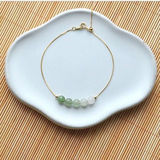 Genuine Hetian Jade Bracelet, Gradient Jade Beads Bracelet, Dainty Jade Bracelet, Green Nephrite Bracelet, Jade Row Bracelet, Gradient Green
