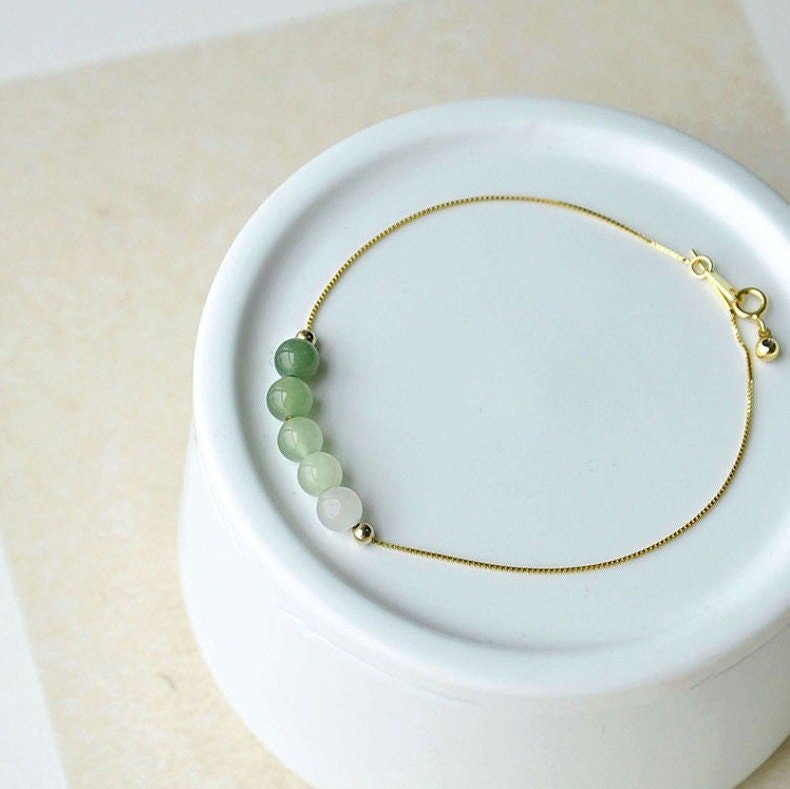 Genuine Hetian Jade Bracelet, Gradient Jade Beads Bracelet, Dainty Jade Bracelet, Green Nephrite Bracelet, Jade Row Bracelet, Gradient Green
