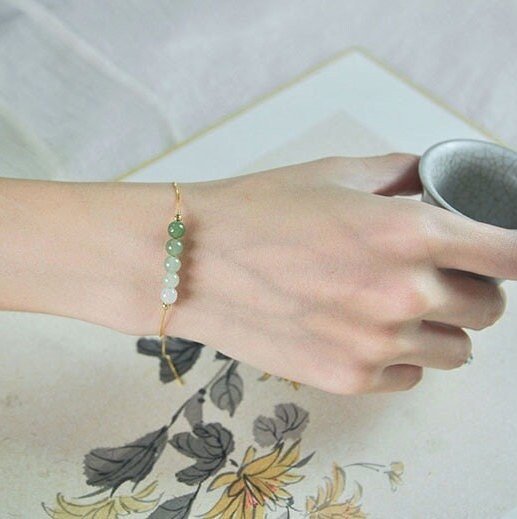 Genuine Hetian Jade Bracelet, Gradient Jade Beads Bracelet, Dainty Jade Bracelet, Green Nephrite Bracelet, Jade Row Bracelet, Gradient Green