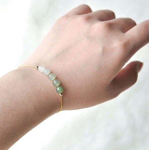 Genuine Hetian Jade Bracelet, Gradient Jade Beads Bracelet, Dainty Jade Bracelet, Green Nephrite Bracelet, Jade Row Bracelet, Gradient Green