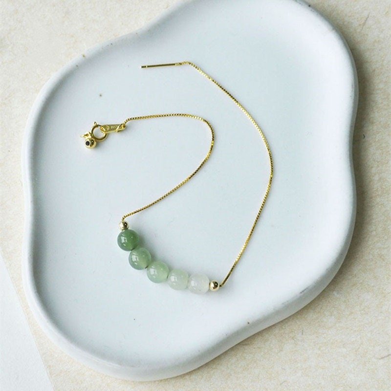 Genuine Hetian Jade Bracelet, Gradient Jade Beads Bracelet, Dainty Jade Bracelet, Green Nephrite Bracelet, Jade Row Bracelet, Gradient Green