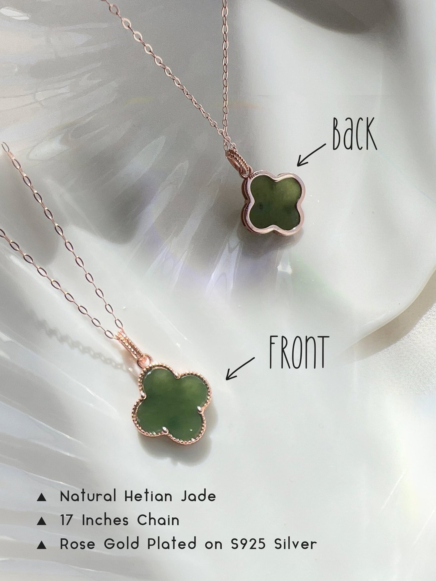 Genuine Jade Necklace, Green Clover Necklace, Hetian Jade Pendant, Green Clover Pendant, Dainty Jade Necklace, Natural Nephrite Necklace