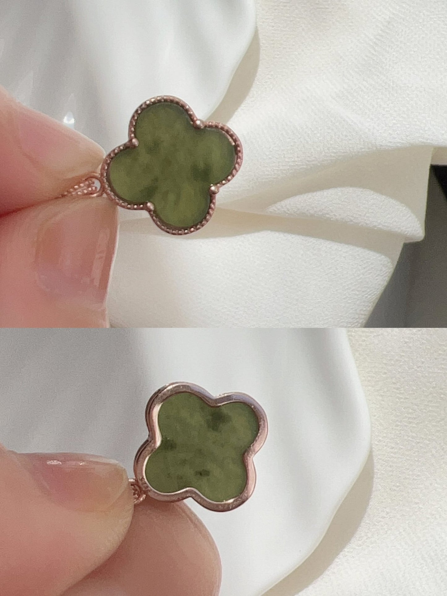 Genuine Jade Necklace, Green Clover Necklace, Hetian Jade Pendant, Green Clover Pendant, Dainty Jade Necklace, Natural Nephrite Necklace