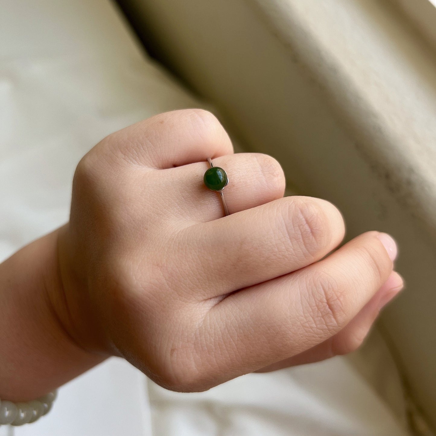 Dainty Green Jade Ring, Genuine Hetian Jade Ring, S925 Silver Ring, Adjustable Ring, Stackable Ring, Green Stone Ring, Green Nephrite Ring