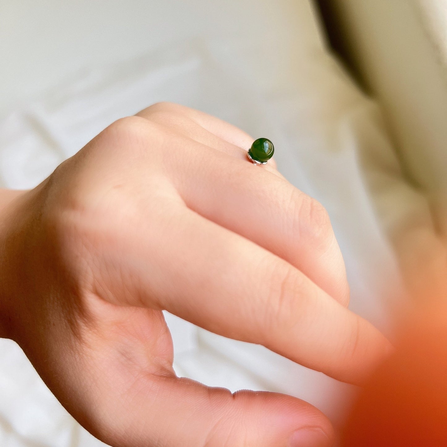 Dainty Green Jade Ring, Genuine Hetian Jade Ring, S925 Silver Ring, Adjustable Ring, Stackable Ring, Green Stone Ring, Green Nephrite Ring