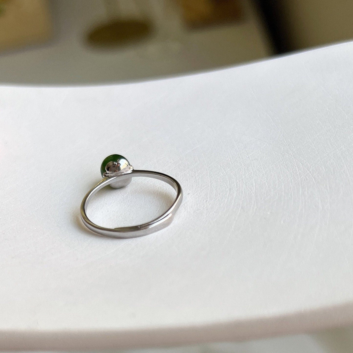 Dainty Green Jade Ring, Genuine Hetian Jade Ring, S925 Silver Ring, Adjustable Ring, Stackable Ring, Green Stone Ring, Green Nephrite Ring