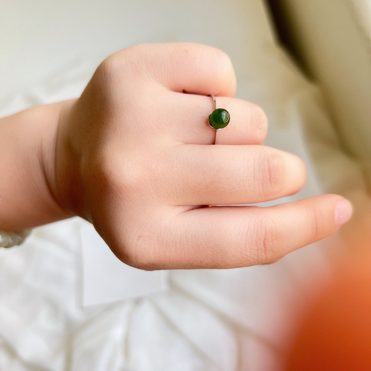 Dainty Green Jade Ring, Genuine Hetian Jade Ring, S925 Silver Ring, Adjustable Ring, Stackable Ring, Green Stone Ring, Green Nephrite Ring