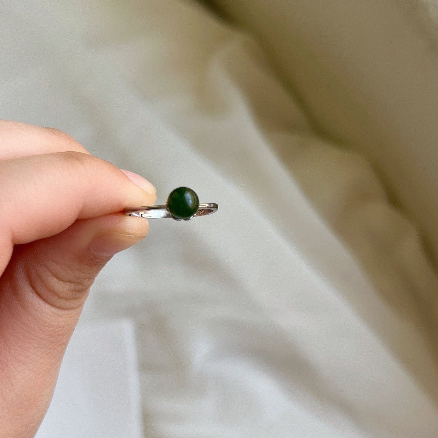 Dainty Green Jade Ring, Genuine Hetian Jade Ring, S925 Silver Ring, Adjustable Ring, Stackable Ring, Green Stone Ring, Green Nephrite Ring