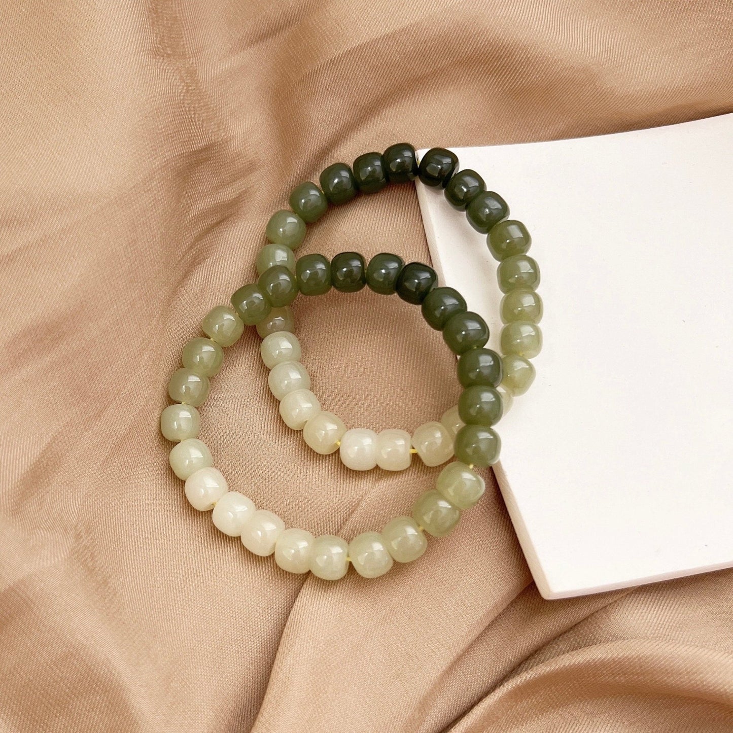 Natural Jade Bracelet, Gradient Beaded Bracelet, Natural Hetian Bracelet, 7*8 Genuine Nephrite BraceLet, Green Jade Bracelet