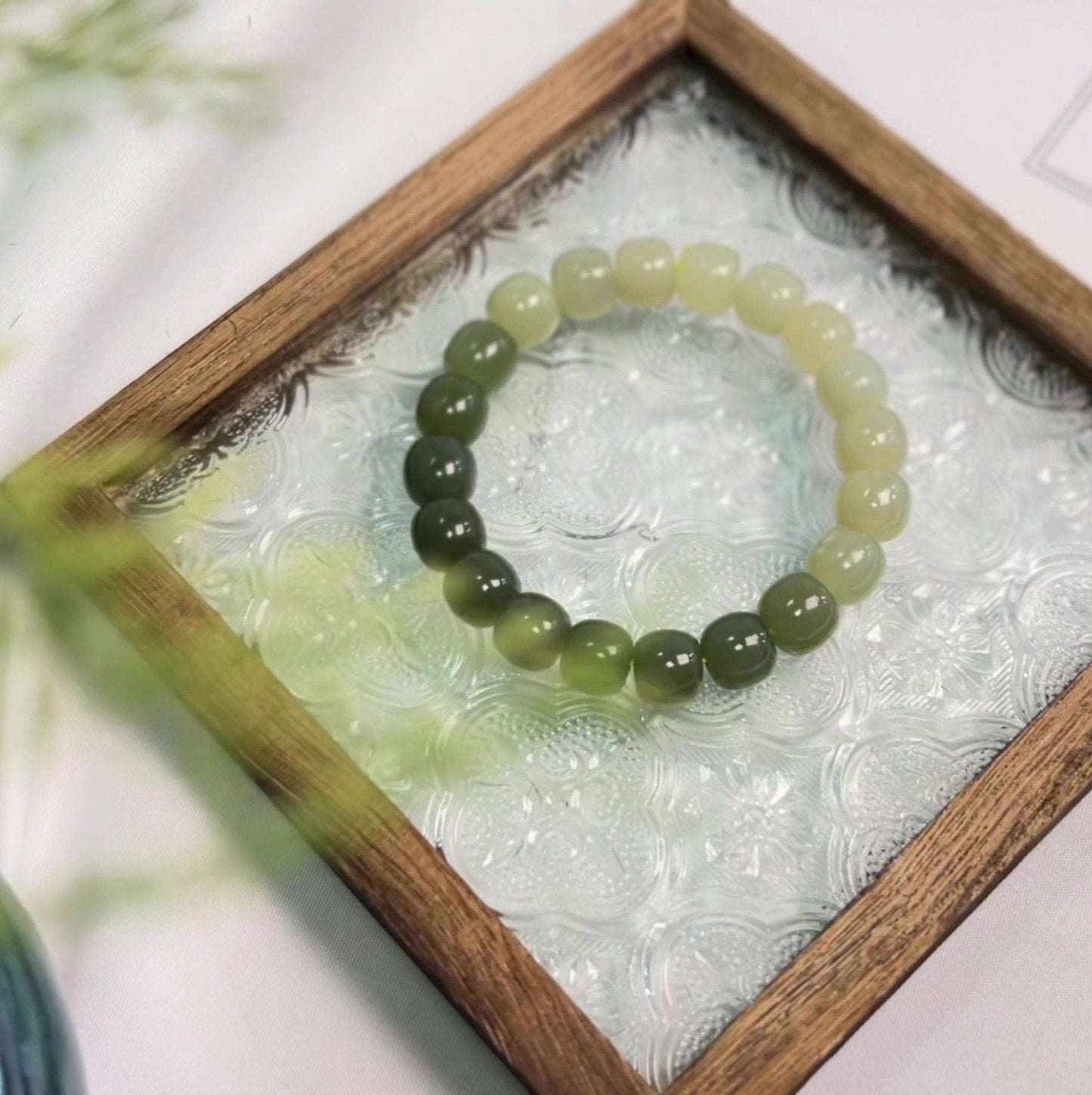 Natural Jade Bracelet, Gradient Beaded Bracelet, Natural Hetian Bracelet, 7*8 Genuine Nephrite BraceLet, Green Jade Bracelet