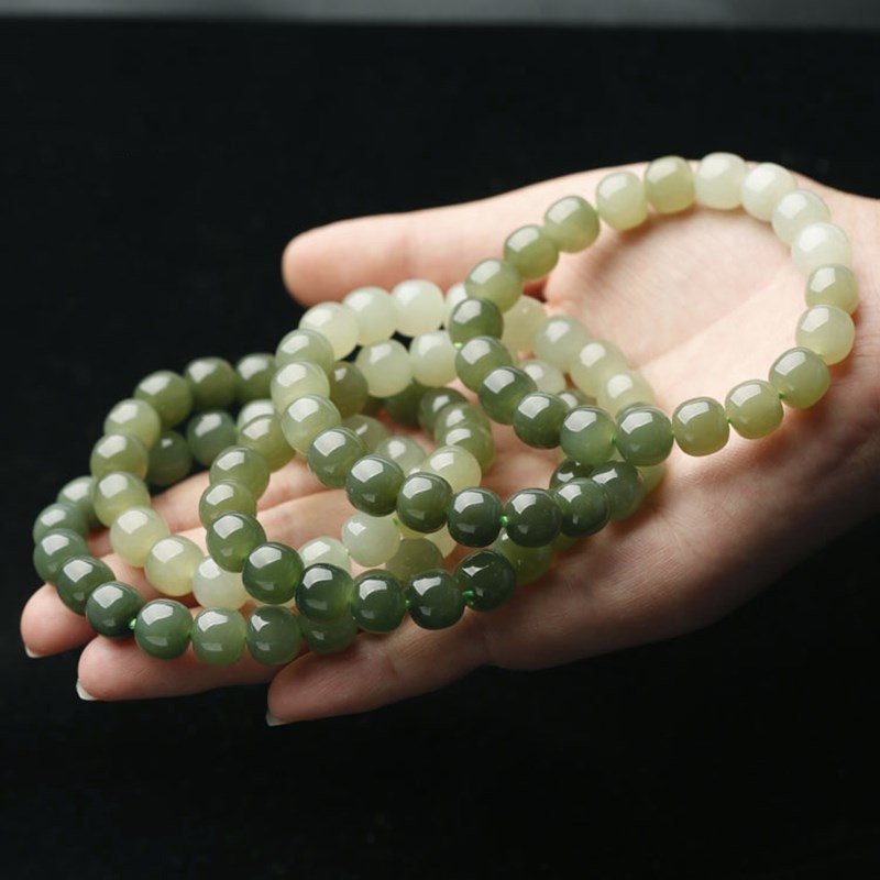 Natural Jade Bracelet, Gradient Beaded Bracelet, Natural Hetian Bracelet, 7*8 Genuine Nephrite BraceLet, Green Jade Bracelet